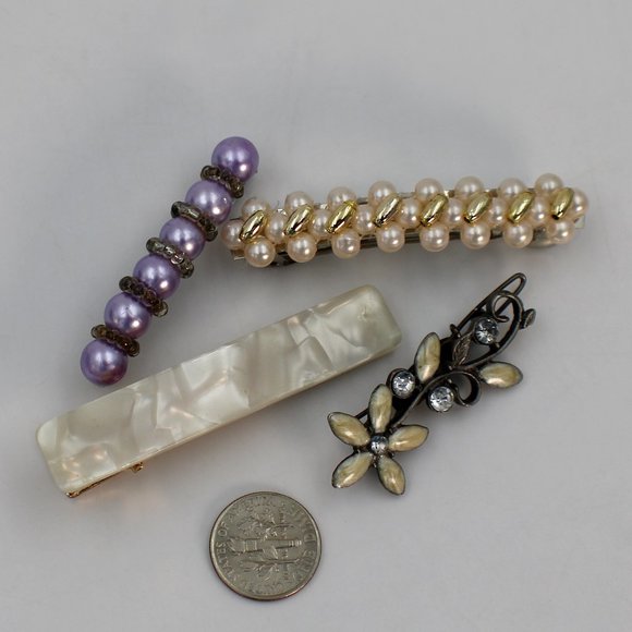 4 Classic Pearl Pearlized Hair Clips Metal Hair Pins And Barrette - Picture 1 of 3